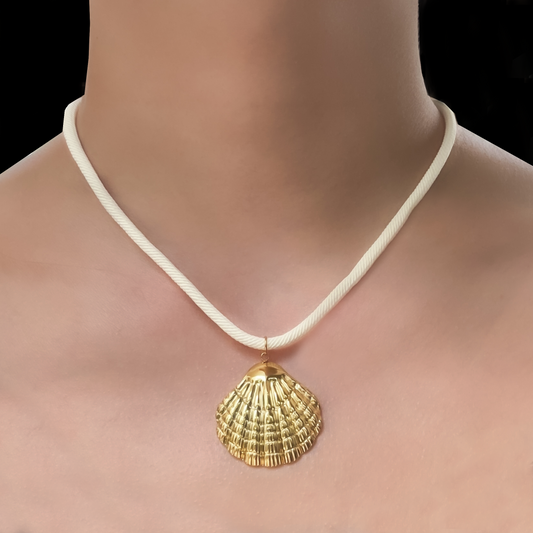 Collar de Cuerda Concha Dorado Acero Inoxidable 2E3