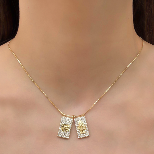 Collar Escapulario Brillante Virgen -Fe Chapa de Oro 3K1