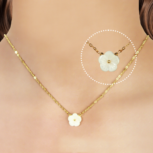 Collar Flor Concha Blanca Acero Inoxidable  3i2