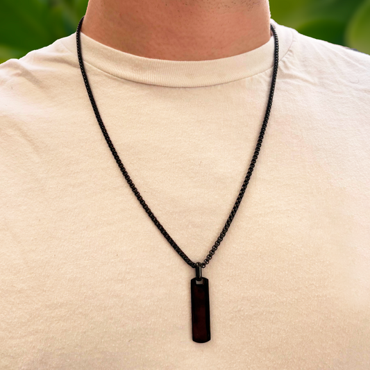 Collar y Placa Negra Hombre Acero Inoxidable 2H4