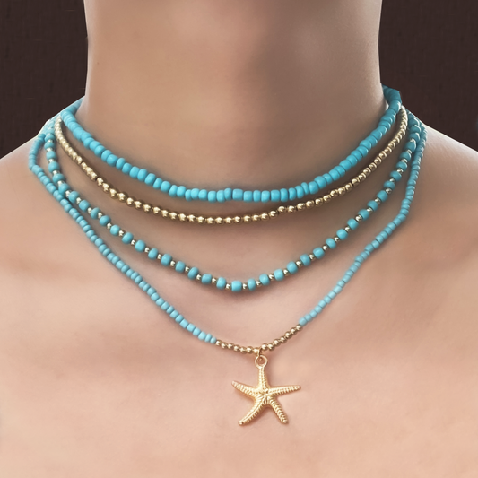 Collar Layer Cuentas Azul Estrella 1U6