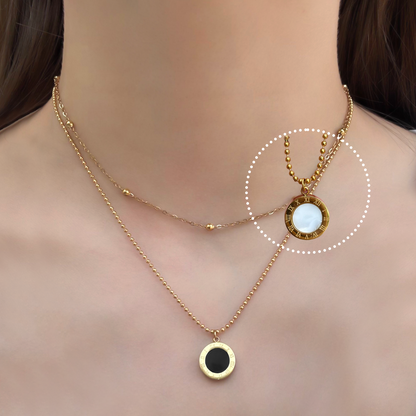 Collar Doble Vista Blanco y Negro Acero Inoxidable 2R1