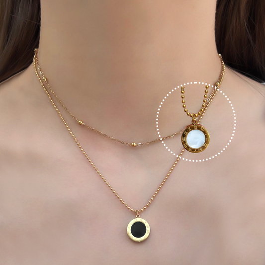 Collar Doble Vista Blanco y Negro Acero Inoxidable 2R1