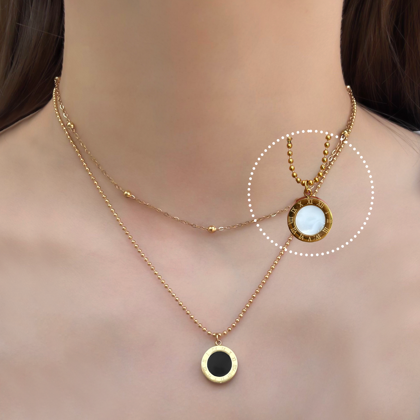 Collar Layer Dorado Doble Vista Acero Inox 4E17