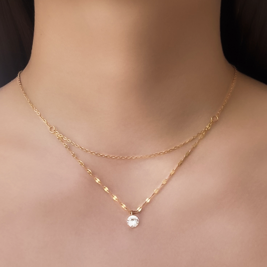 Collar Doble Dorado con Zirconia Acero Inoxidable 1Q1
