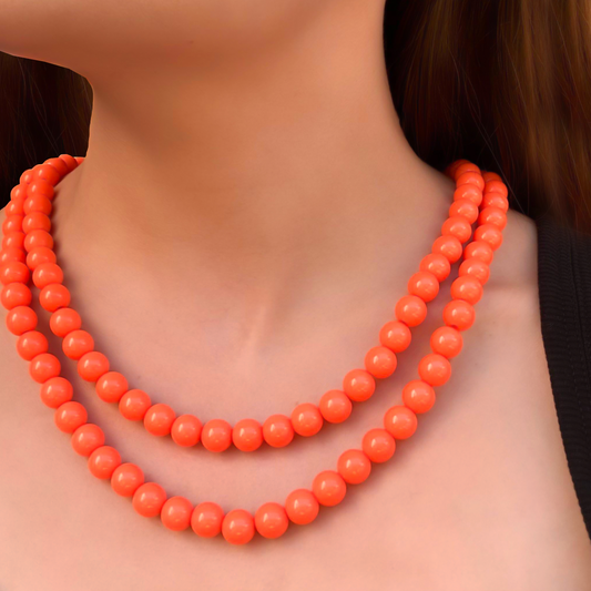 Collar Doble Bolas Naranja  2BB6