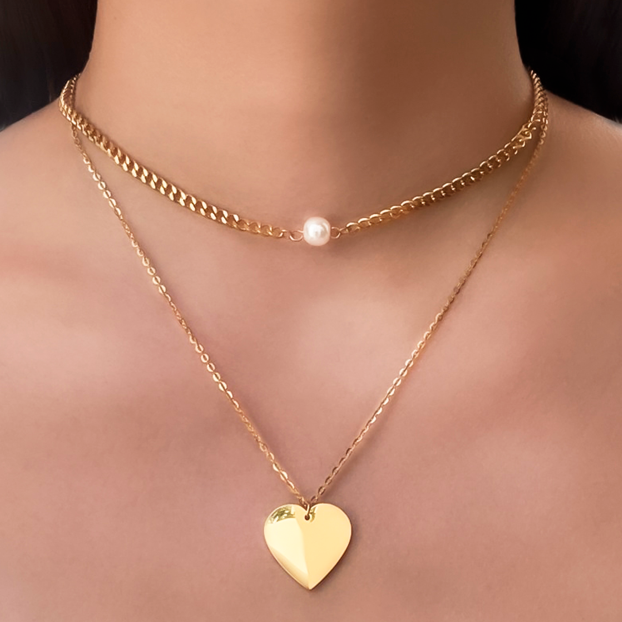 Collar Layer Corazón Dorado Acero Inoxidable  Lu