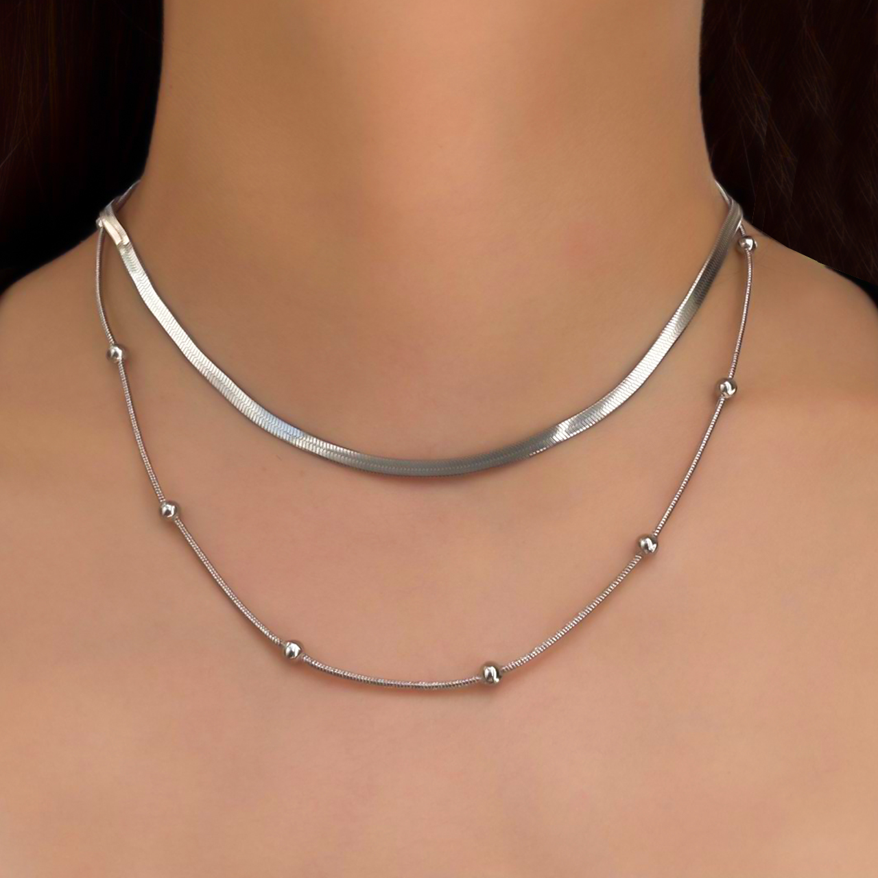 Collar Layer Plateado  Acero Inoxidable  1G7