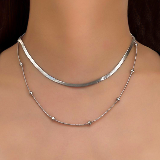 Collar Layer Plateado  Acero Inoxidable  1G7