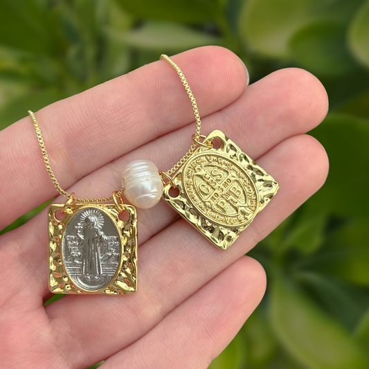Collar Escapulario San Benito Oro-Plata Acero Inoxidable 2o5