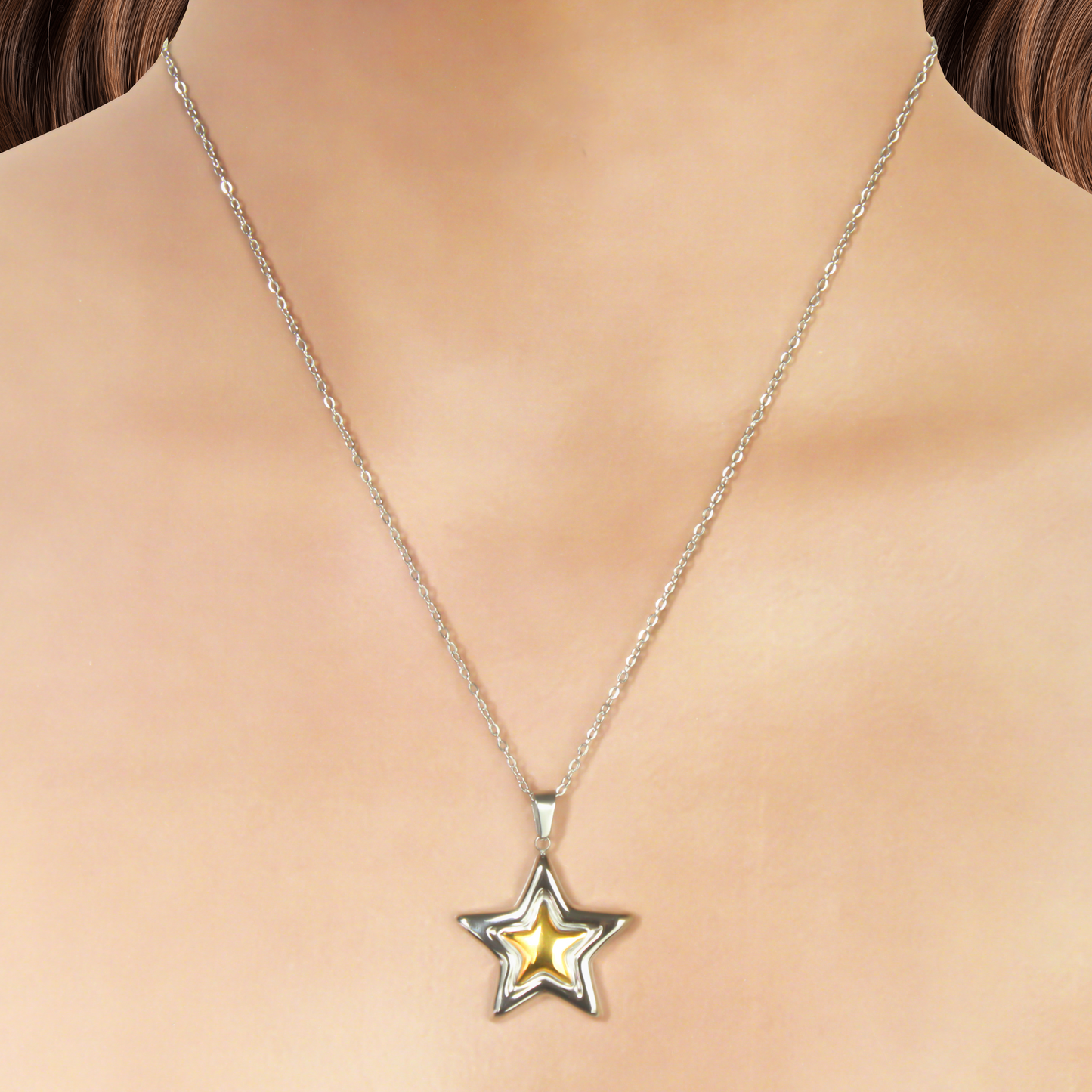 Collar Estrella Oro-Plata Acero Inoxidable 1G3