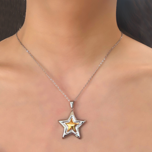 Collar Estrella Oro-Plata Acero Inoxidable 1G3