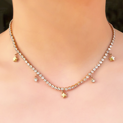 Collar Zirconias y Estrellas Acero de Titanio