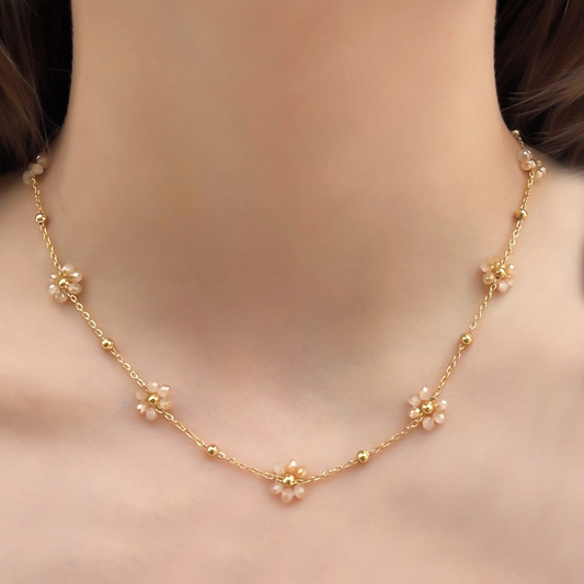 Collar Flores de Cristal  Acero Inoxidable 1G4