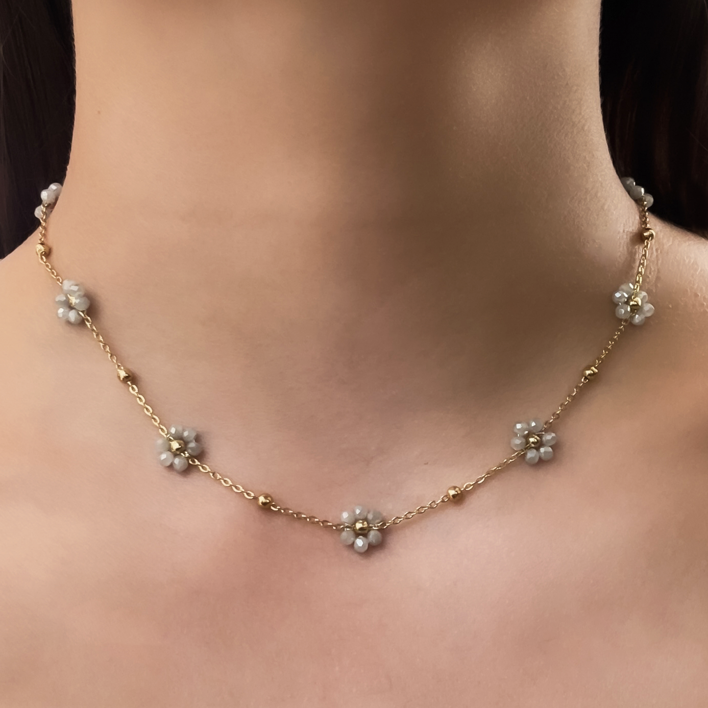 Collar Flores de Cristal  Acero Inoxidable