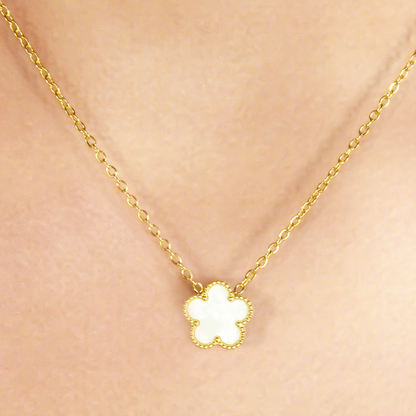 Collar Trébol Blanco Acero Inoxidable  1D6