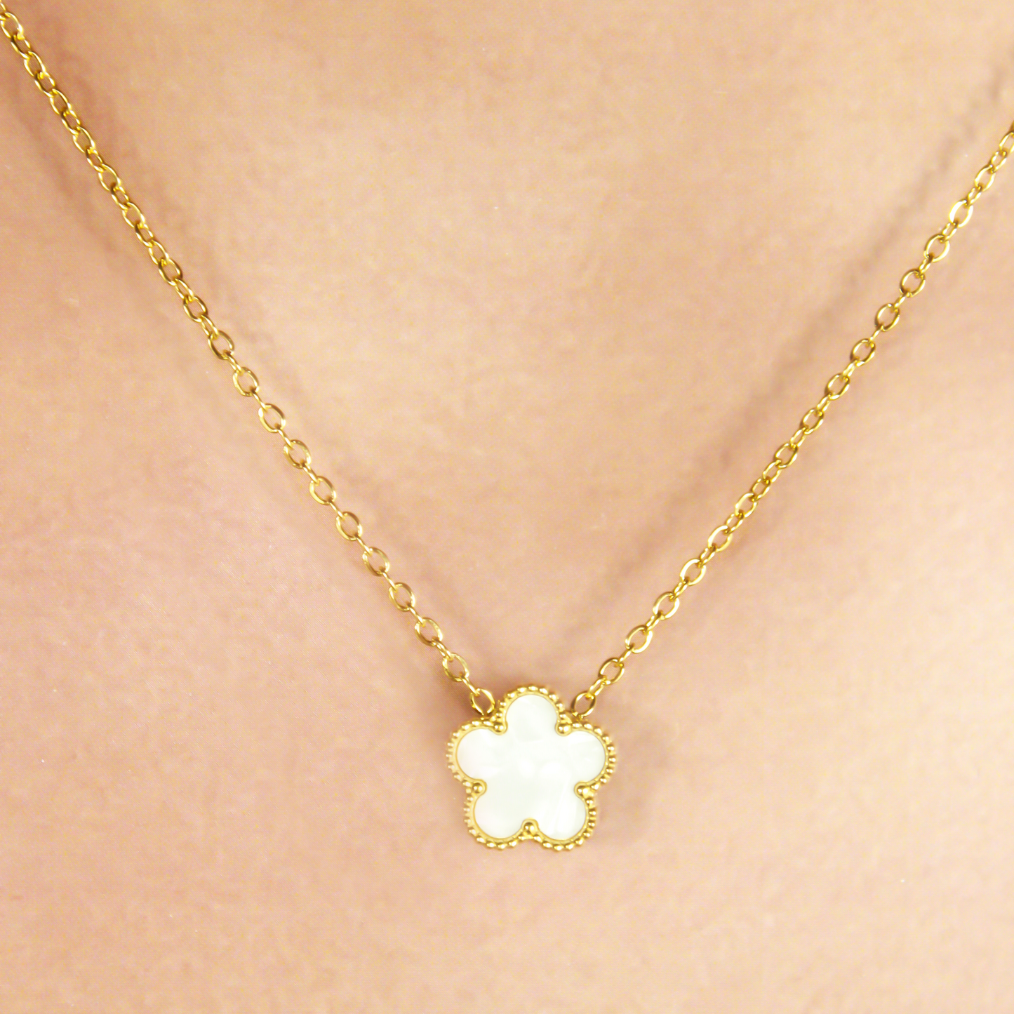 Collar Trébol Blanco Acero Inoxidable  2C1