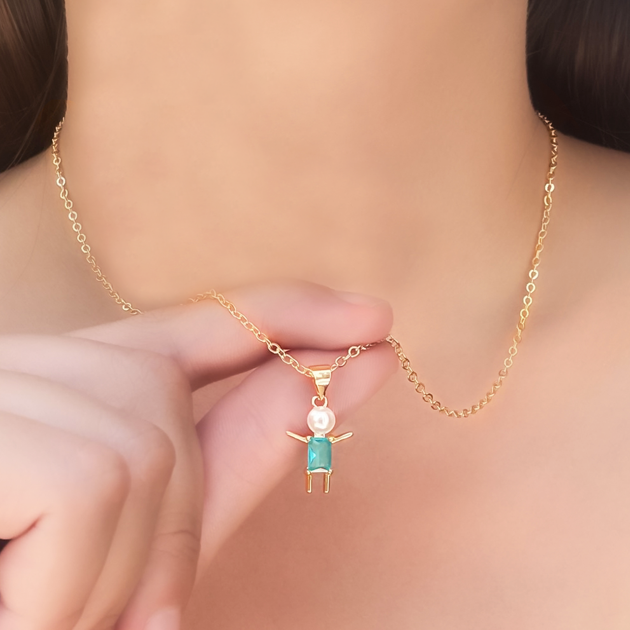Collar Niñ@ Zirconia Aqua Chapa de Oro 1K1