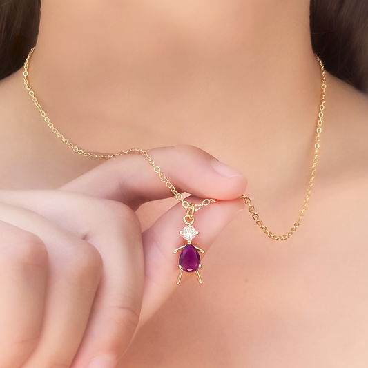 Collar Niñ@ Zirconia Morado Chapa de Oro 3A1