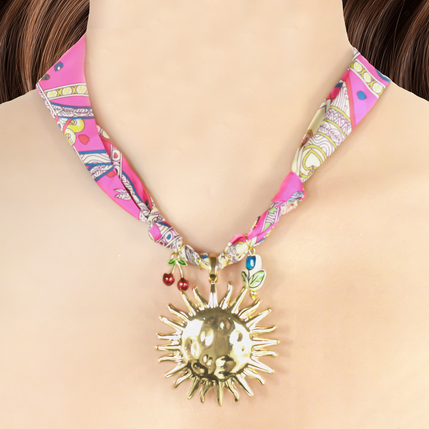 Collar de Cinta Estampada Sol Cerezas 1R7