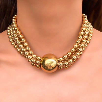 Collar Gargantilla Bolas y Bolitas Doradas  1AA1