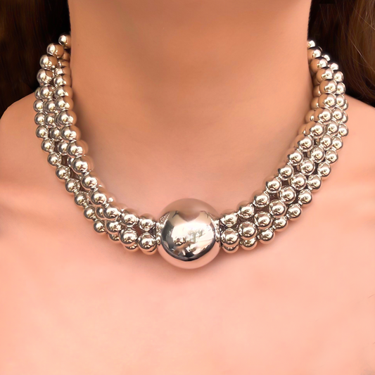 Collar Gargantilla Bolas y Bolitas Plateadas  1H6