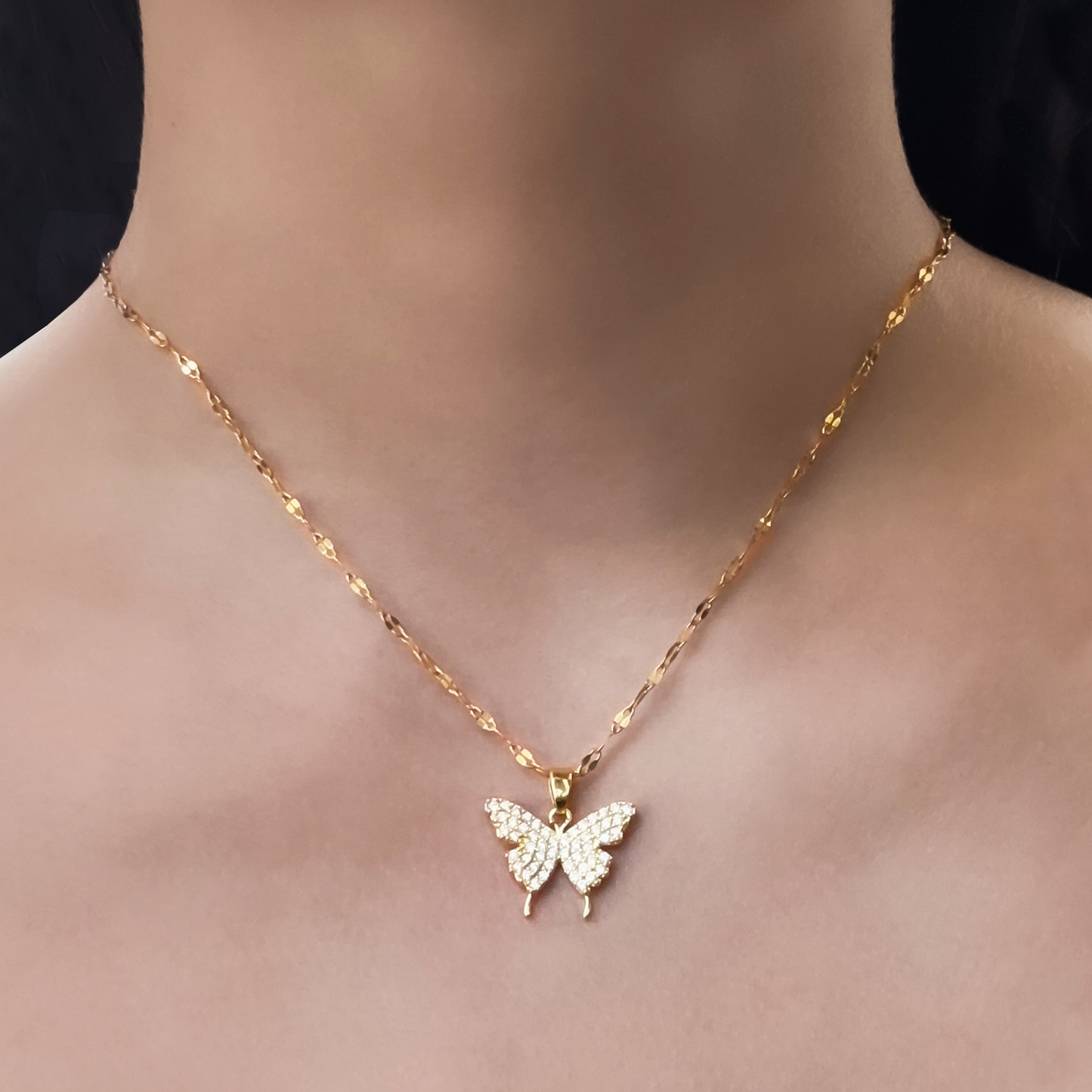 Collar Mariposa Brillante Acero Inoxidable  2G8