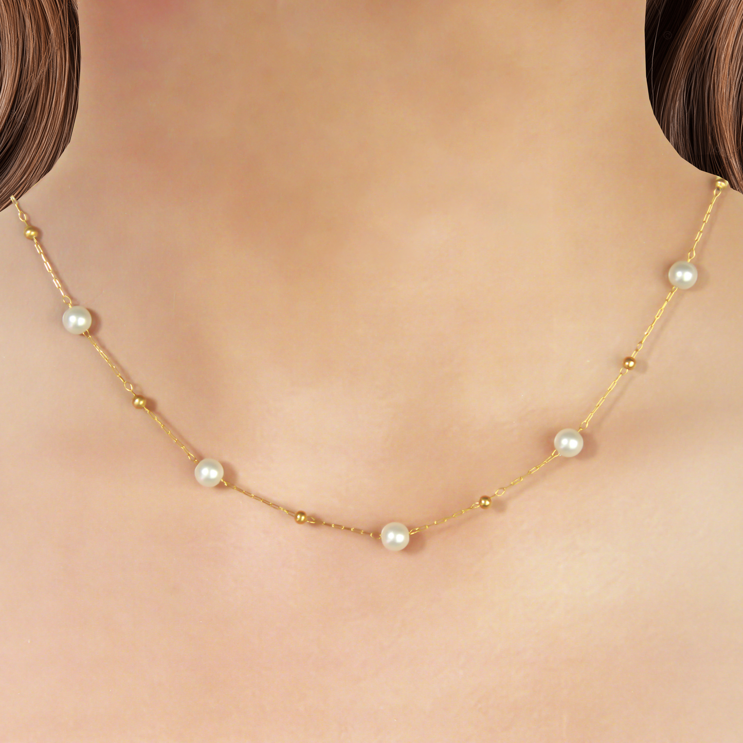 Collar Dorado con Perlitas Acero Inoxidable 1O8