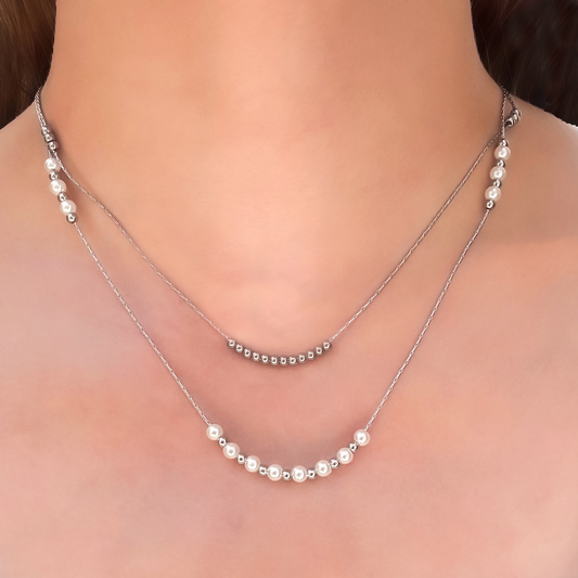 Collar Layer Plateado Perlitas Acero Inoxidable  2K8