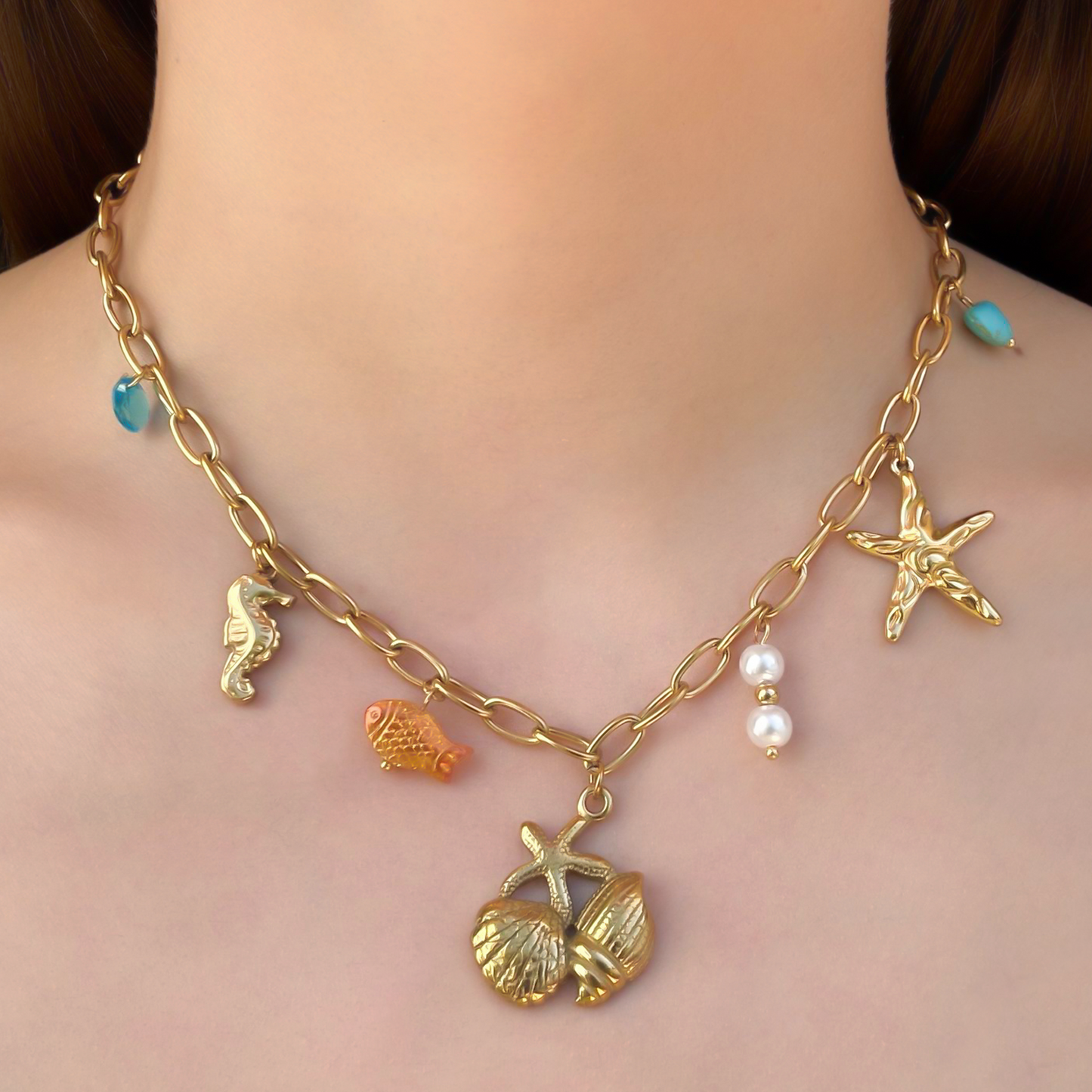 Collar Dorado Charms de Verano Acero de Titanio  C677