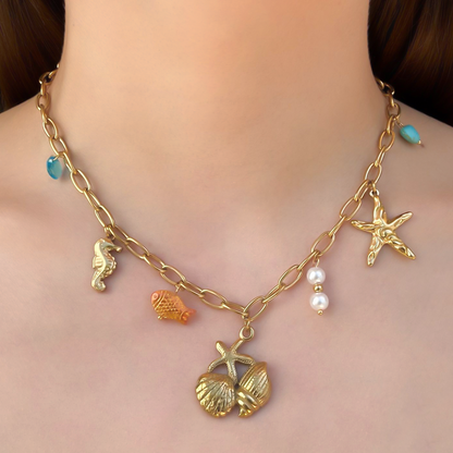 Collar Dorado Charms de Verano Acero de Titanio  C677