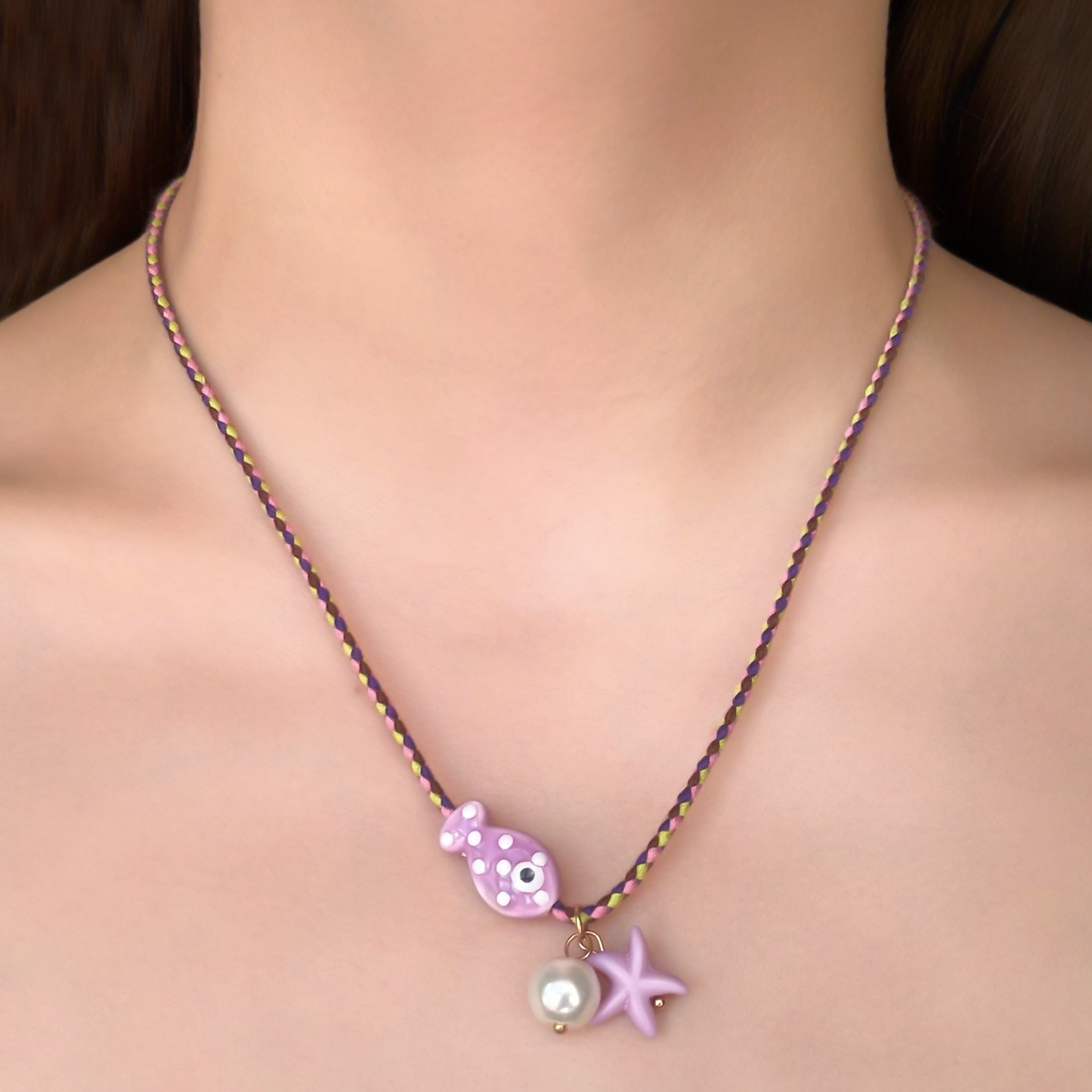 Collar de Hilo Pez y Estrella Lila 3A7