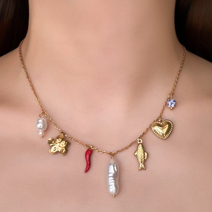 Collar Dorado Charms Pez  Acero Inoxidable  C676