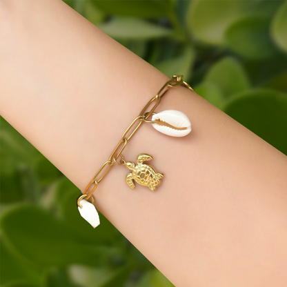 Pulsera Dorada Charms Verano  Acero Inoxidable 3L8