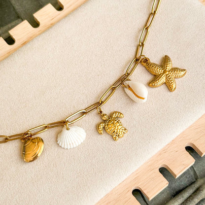 Pulsera Dorada Charms Verano  Acero Inoxidable 3L8