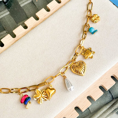 Pulsera Dorada Charms Colores Verano Acero Inoxidable