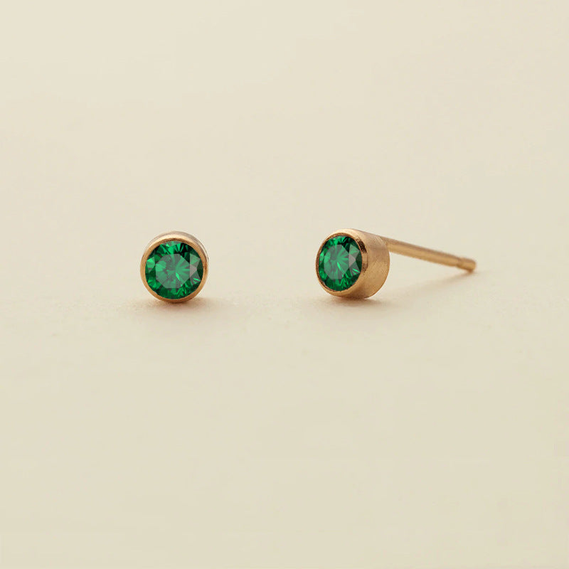 Aretes Dorados Mini Zirconia Verde Acero INoxidable 1T1