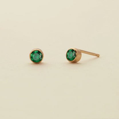 Aretes Dorados Mini Zirconia Verde Acero INoxidable 1T1