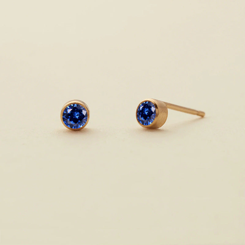 Aretes Dorados Mini Zirconia Azul Acero Inoxidable  1o1