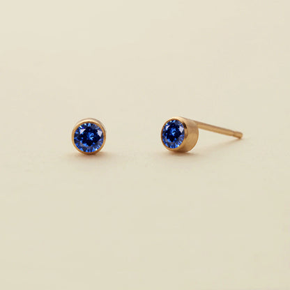 Aretes Dorados Mini Zirconia Azul Acero Inoxidable  1o1