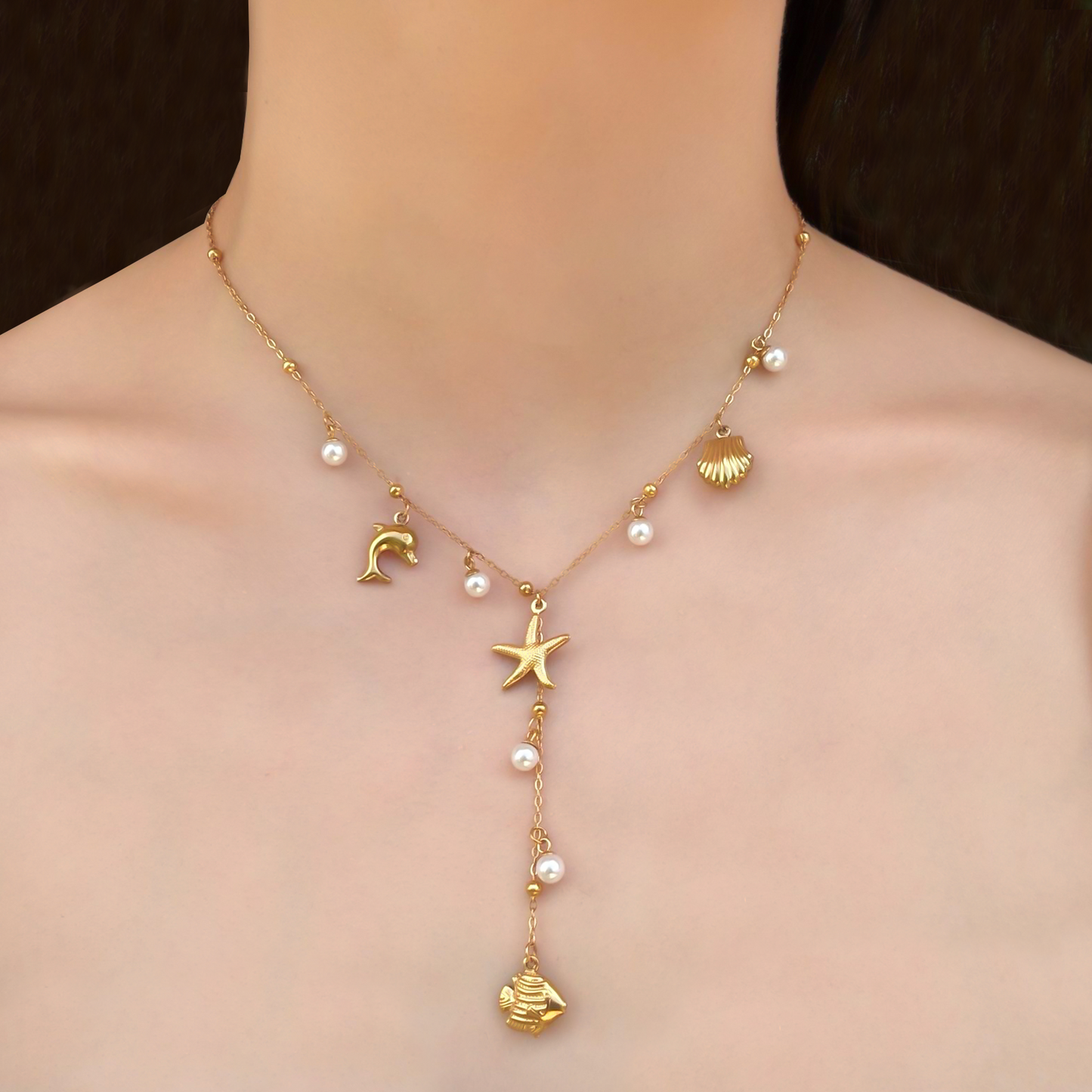 Collar Dorado Largo de Verano Acero Inoxidable C674