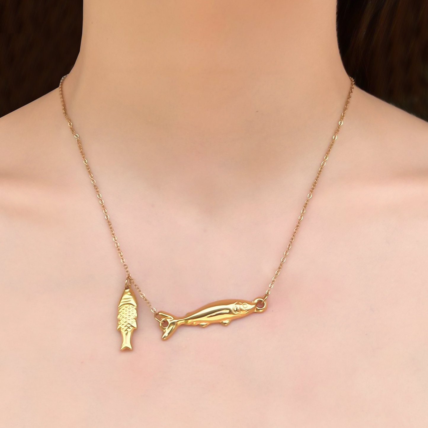 Collar Dorado Peces  Acero Inoxidable 3F2