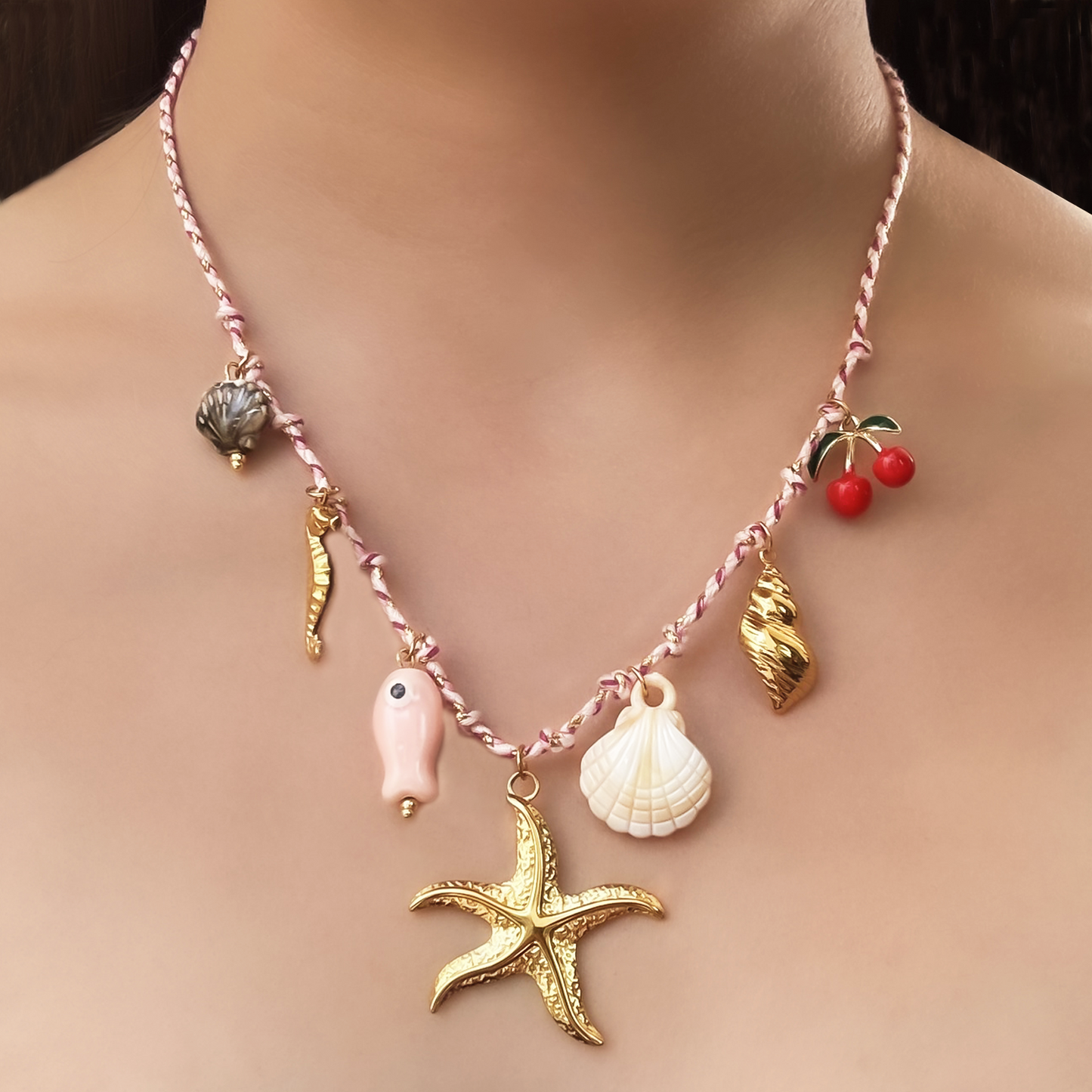 Collar Cordón del Mar Charms Acero Inoxidable 1K6
