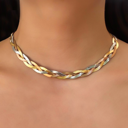 Collar Trenza 3 Oros Acero Inoxidable 1XX2