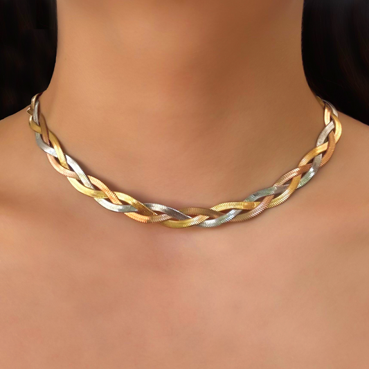 Collar Trenza 3 Oros Acero Inoxidable 1XX2