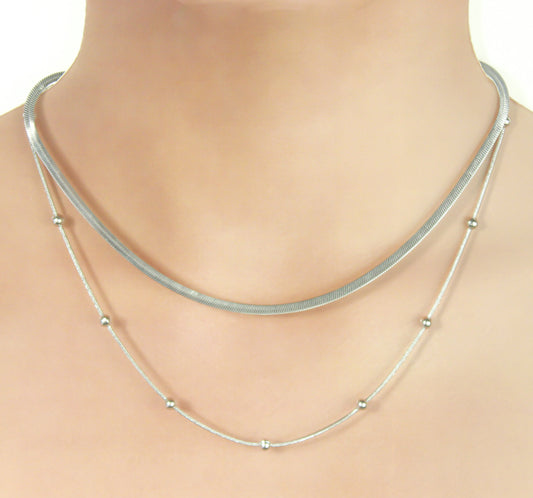 Collar Layer Plateado  Acero Inoxidable  1G7
