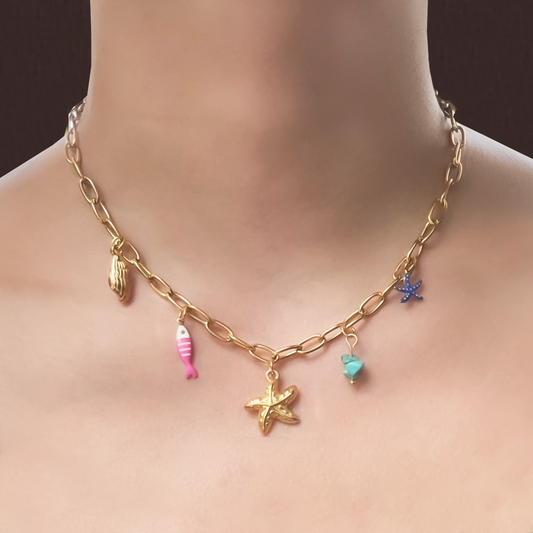 Collar Charms Pez Rosa Dorado Acero Inoxidable 2A7