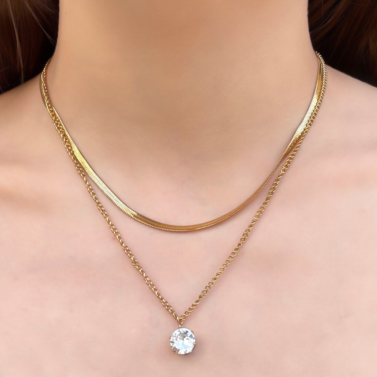 Collar Layer Dorado con Brillante Acero Inoxidable  1E1Lu