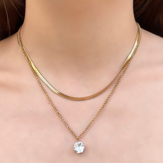 Collar Layer Dorado con Brillante Acero Inoxidable  1E1