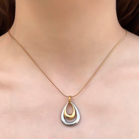 Collar Oro-Plata Gota Hueca Acero Inoxidable 2P1